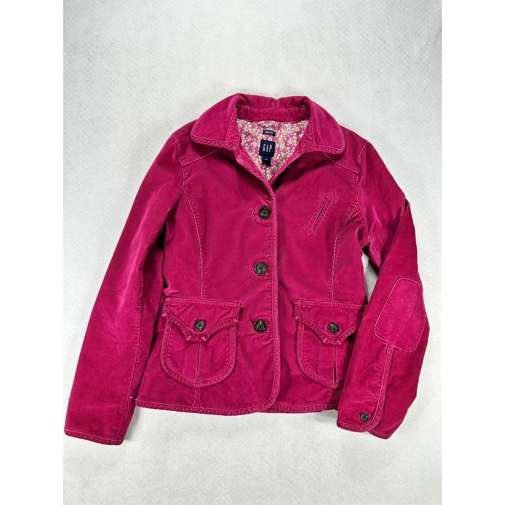 Gap Magenta Pink Corduroy Blazer Jacket Floral Lining Elbow Patches Womens 10 - Picture 1 of 8